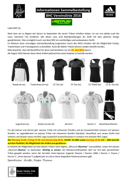 Informationen Sammelbestellung. .BHC Vereinslinie 2016.