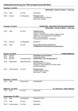 Gottesdienstordnung 14.05.-22.05.2016