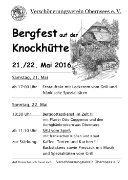 Programm Bergfest - Knockhütte Obernsees