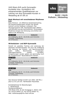 VHS Rhein-Erft sucht Gymnastik- Kursleiter bzw. Kursleiterin mit
