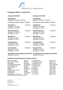 Ferienplan 2016 bis 2018