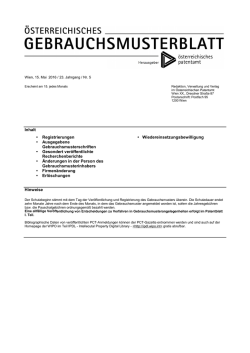 Inhalt &bull; Registrierungen &bull; Wiedereinsetzungsbewilligung