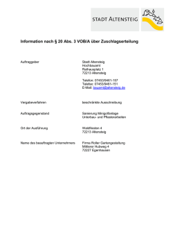 Information nach &sect; 20 Abs. 3 VOB/A &uuml;ber Zuschlagserteilung