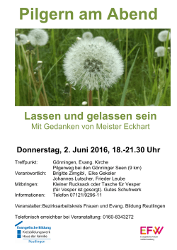 Pilgern am Abend 2016 Plakat - Evangelische Bildung Reutlingen