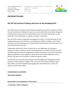 Die SVP des Kantons Freiburg rekurriert an das Bundesgericht
