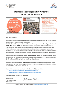 Internationales Pfingstfest in Winterthur am 14. und 15. Mai