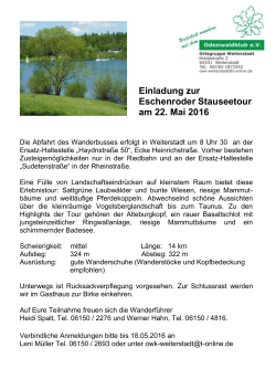 Einladung zur Eschenroder Stauseetour am 22. Mai 2016