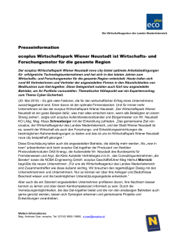 Presseinformation ecoplus Wirtschaftspark Wiener Neustadt ist