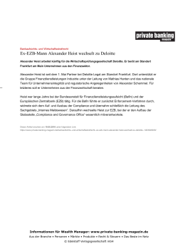 Ex-EZB-Mann Alexander Heist wechselt zu Deloitte