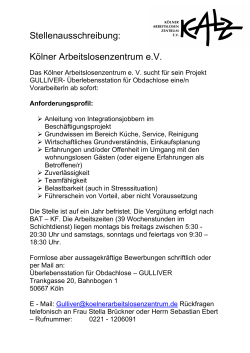 Stellenausschreibung - KALZ - Kölner Arbeitslosenzentrum eV