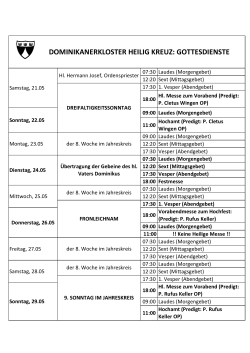 Gottesdienste vom 21.05. - Dominikanerkloster Heilig Kreuz in K&ouml;ln