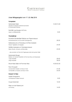 Wochenmenü - Restaurant Gartenstadt Münchenstein