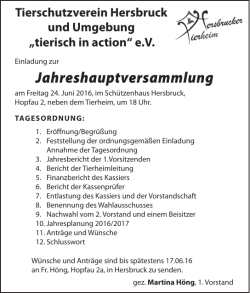 Jahreshauptversammlung - Hersbrucker Tierheim