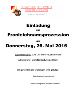 Einladung Fronleichnamsprozession Donnerstag, 26. Mai 2016