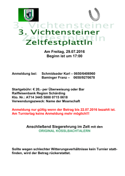 Am Freitag, 29.07.2016 Beginn ist um 17:00 Anschließend