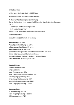 Einheiten: kWp k: kilo, steht f&uuml;r 1.000, 1kW = 1.000 - etm