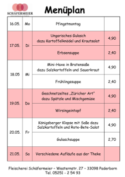 Men&uuml;plan - Fleischerei Sch&auml;fermeier