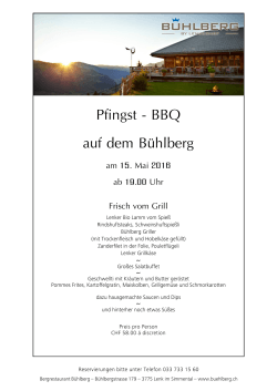 Pfingst-BBQ Angebot - Bergrestaurant Bühlberg