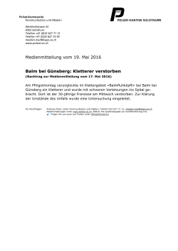 Medienmitteilung vom 19. Mai 2016 Balm bei Günsberg: Kletterer