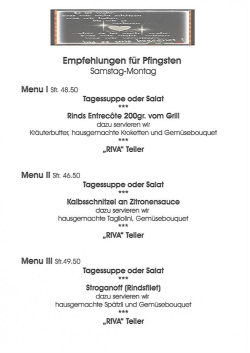 Pfingstmenu`s - Restaurant Riva Laax