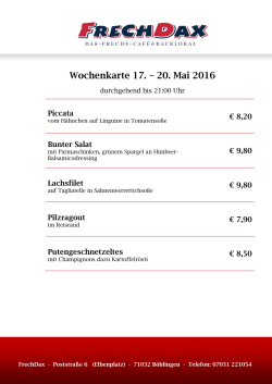 Wochenkarte 17. – 20. Mai 2016