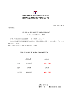 （北米輸入）HARBOUR BRIDGE V.054W スケジュール変更のご案内 M