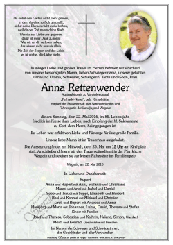 Anna Rettenwender - Bestattung Sterzl