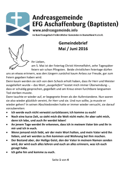 Gemeindebrief Mai / Juni 2016 - Andreasgemeinde Aschaffenburg