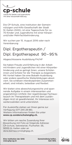 Dipl. Ergotherapeutin / Dipl. Ergotherapeut 90 &ndash; 95 - CP Schule