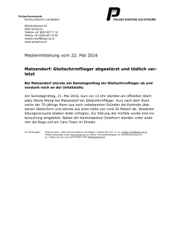 Medienmitteilung vom 22. Mai 2016 Matzendorf: Gleitschirmflieger