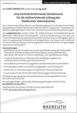 eine Amtstier&auml;rztin/einen Amtstierarzt f&uuml;r die