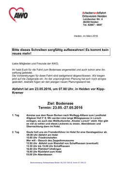 Ziel: Bodensee Termin: 23.05.-27.05.2016