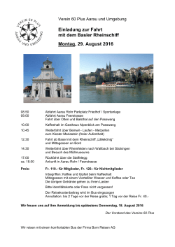 Einladung zur Fahrt mit dem Basler Rheinschiff Montag, 29. August