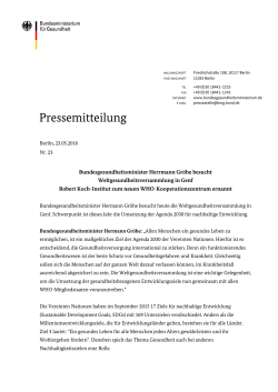 Pressemitteilung: Bundesgesundheitsminister Hermann Gröhe
