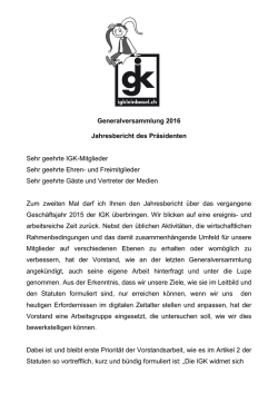 Jahresbericht unseres scheidenden Pr&auml;sidenten Peter Feiner