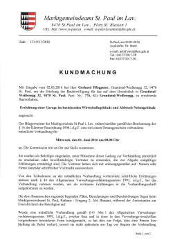 Kundmachung Bauvorhaben Gerhard Pflegpeter, Parz. Nr. 776, KG