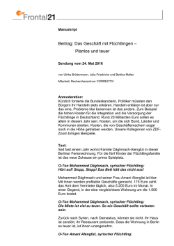 24.05.2016, Das Gesch&auml;ft mit Fl&uuml;chtlingen - Planlos und teuer