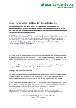 Horten Krankenkassen Geld aus dem