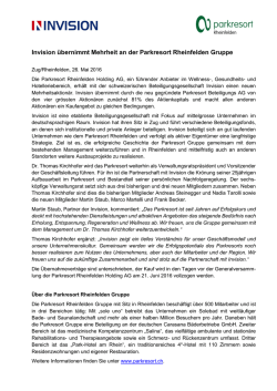 Invision &uuml;bernimmt Mehrheit an der Parkresort Rheinfelden Gruppe