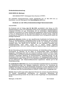 Dividendenbekanntmachung HUGO BOSS AG, Metzingen ISIN
