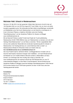 Nächster Halt: Urlaub in Niedersachsen - Presse