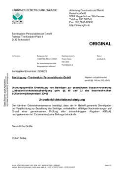 Unbedenklichkeitsbescheinigung GKK Kärnten vom