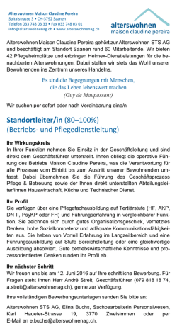 Die Tagest&auml;tte f&uuml;r Senioren Zweisimmen, bietet w&auml;hrend den
