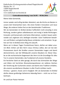 Gottesdienstordnung 26.05. - 05.06.2016