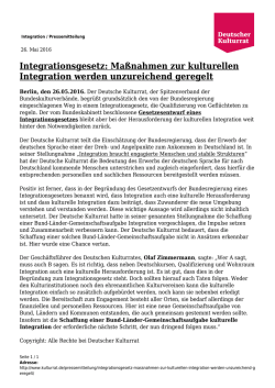 Integrationsgesetz: Ma&szlig;nahmen zur kulturellen Integration werden
