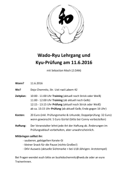 Wado-Ryu Lehrgang und Kyu-Prüfung am 11.6.2016