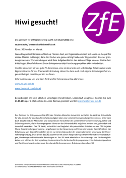 Hiwi gesucht - Zentrum f&uuml;r Entrepreneurship - Christian