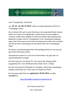 Liebe Trainingskinder, liebe Eltern, vom 24.10. bis 28.10.2016