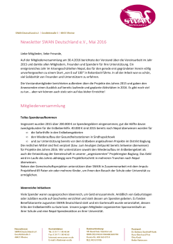 Newsletter: SWAN Deutschland e.V. vom 15.05.2016