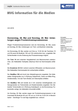 Donnerstag, 26. Mai und Sonntag, 29. Mai: Umlei